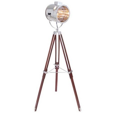 Silver Studio Nautical Chrome Searchlight Floor Lamp - Tripod Wooden