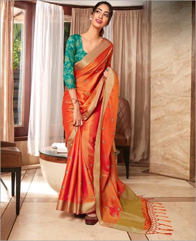 Available In Different Color Linen Zari Resham Work Saree