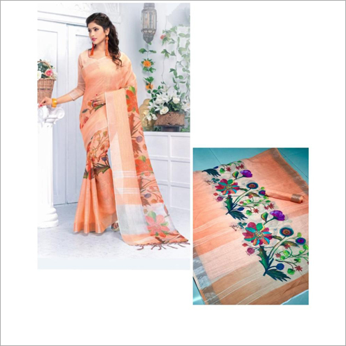 Available In Different Color Pure Linen Silver Zari Patta Saree