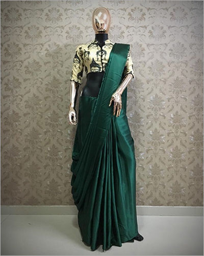 Green Satin Slik With Digital Print Sarees