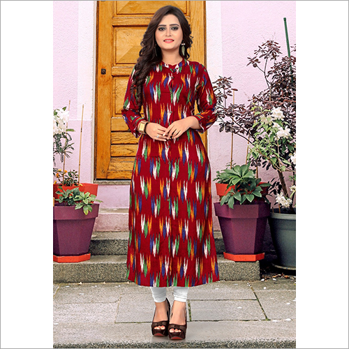 Full Sleeves Printed Kurti - Cotton Blend, Available in Sizes S, M, L, XL, Various Colors | Ethnic Casual Wear for All Seasons