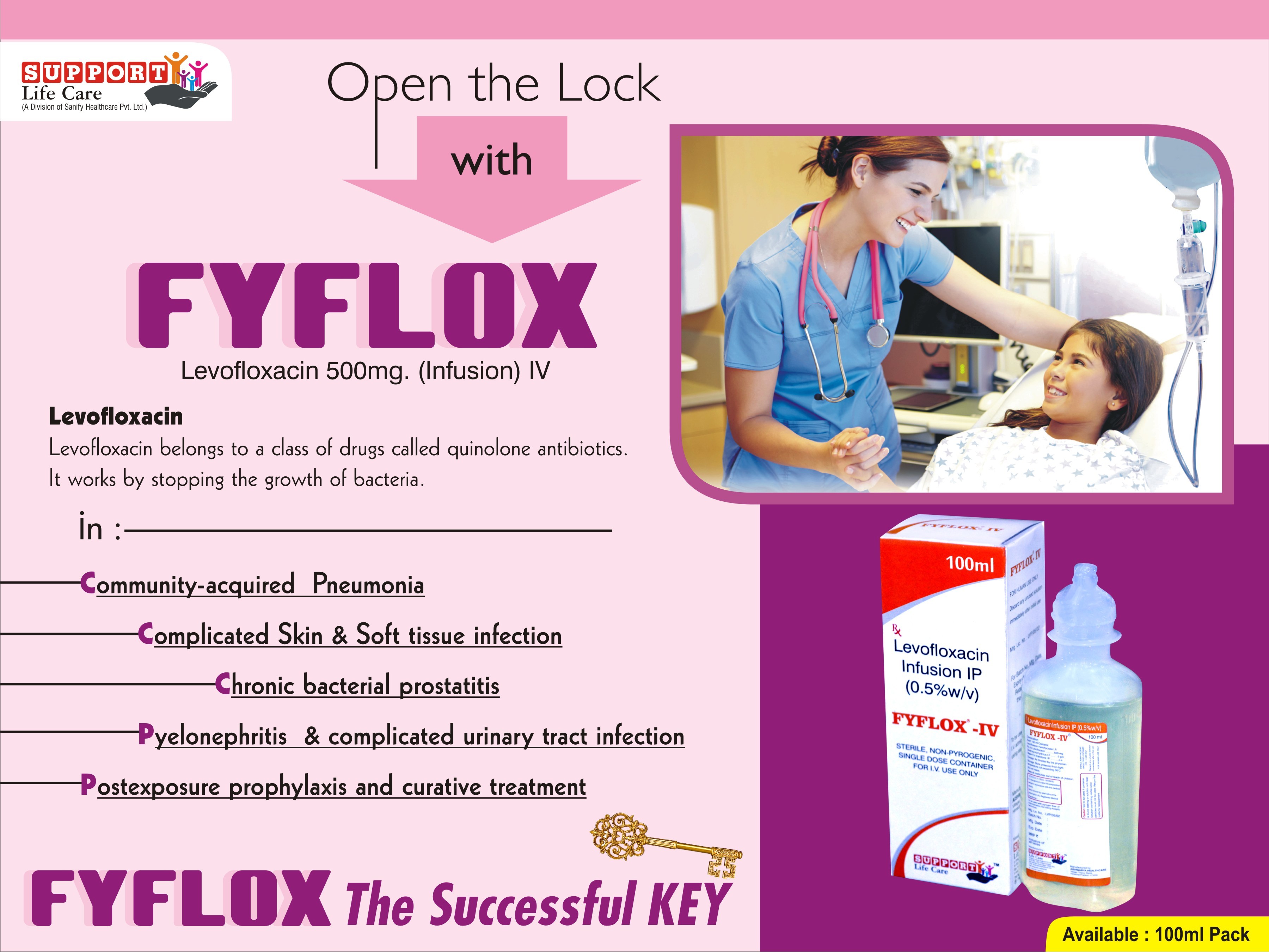 Fyflox Iv Infusion - Levofloxacin 500mg + Sodium Chloride 900mg | Recommended For Physicians, Storage In Dry Place