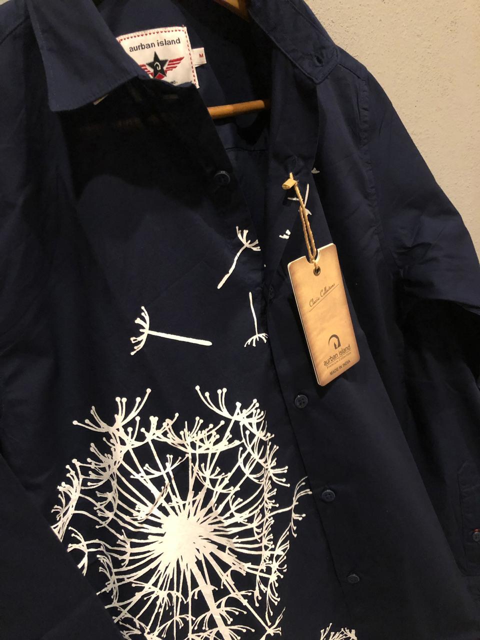 Designer Printed Shirt - Cotton Poplin Lycra, Sizes M L Xl, Color White | Classic Collar, Full Sleeves, Anti-wrinkle, Breathable, No Fade