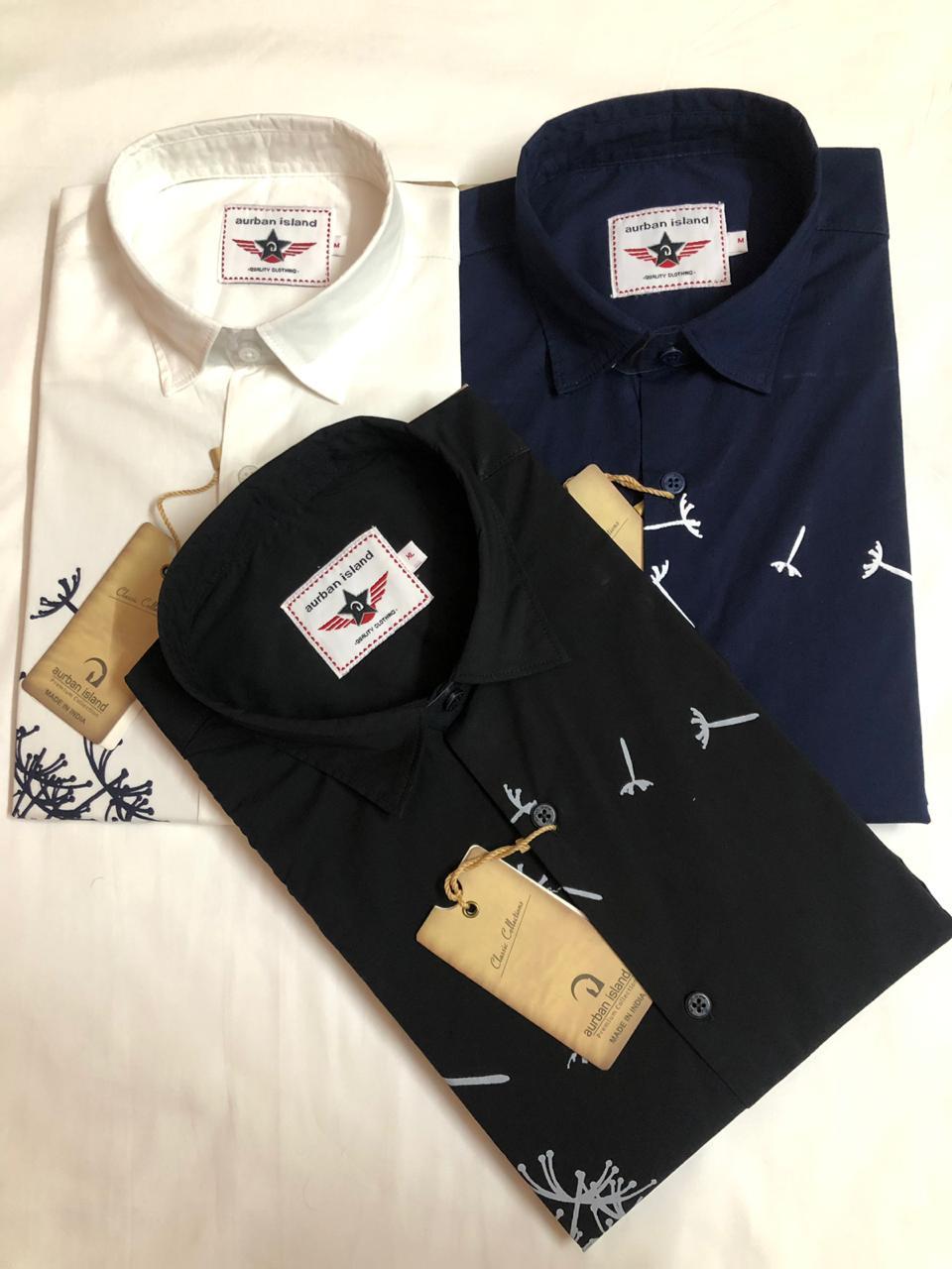 Designer Printed Shirt - Cotton Poplin Lycra, Sizes M L Xl, Color White | Classic Collar, Full Sleeves, Anti-wrinkle, Breathable, No Fade