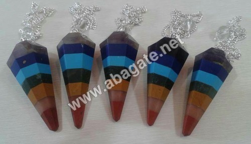 Seven Chakra Pendulum - Agate, 40mm to 50mm Size, Seven Chakra Color, Round Brilliant Cut, 40g to 60g Weight | Mineral Gemstone Craftsmanship