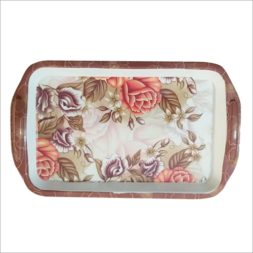 Floral Print Melamine Serving Tray - Melamine, Small, Medium, Large Sizes | Durable Build, Elegant Printed Design, White Color