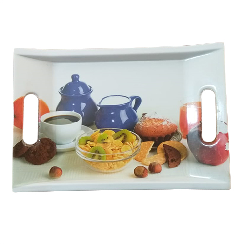 White Printed Melamime Serving Tray