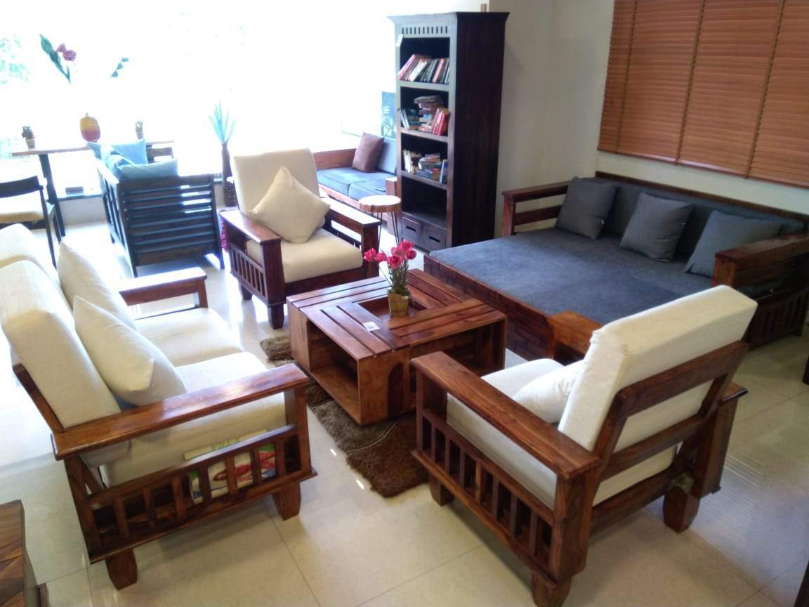 Solid Wood Sofa Set - 3 Seater (187x77x90 Cm) | Handmade Artwork, Microfiber Fabric, Custom Color Options