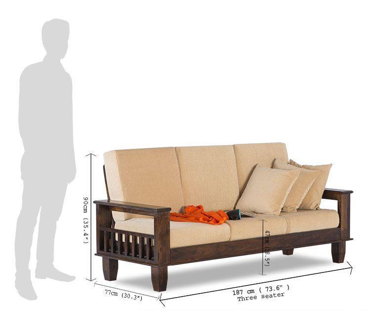 Solid Wood Sofa Set - 3 Seater (187x77x90 Cm) | Handmade Artwork, Microfiber Fabric, Custom Color Options