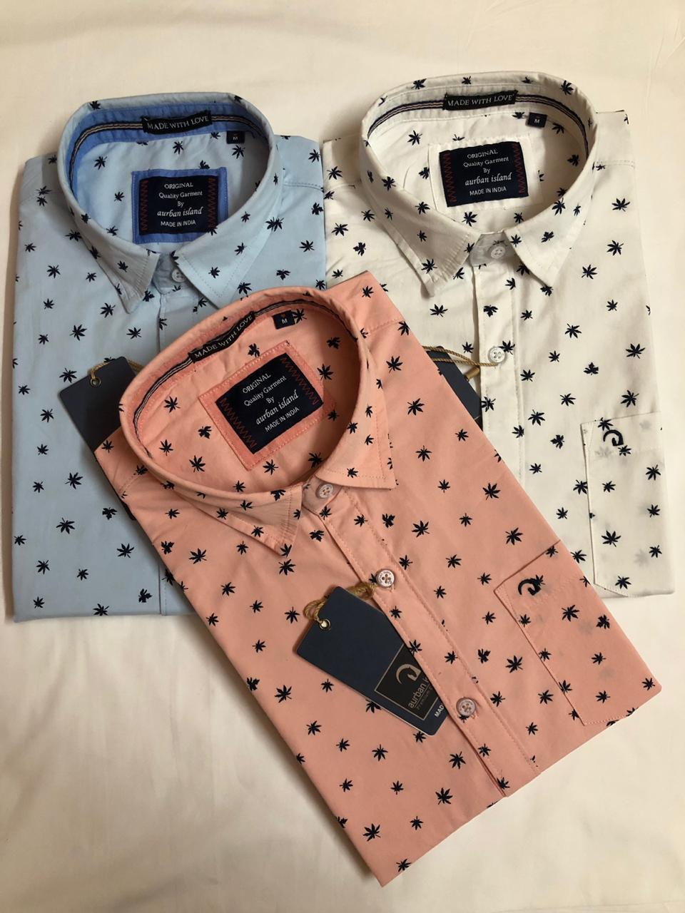 Printed Shirt - Cotton, Sizes M L Xl, Cream Color, Classic Collar Style, Full Sleeves, Designer Prints