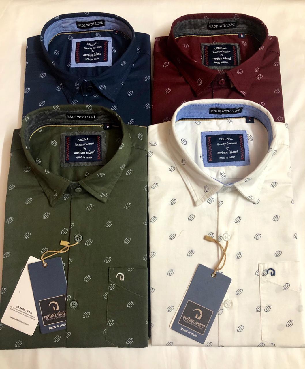 Printed Shirt - Cotton , M L Xl , Green , Classic Collar, Full Sleeves, Printed Design For Casual Male Wear In Rainy Season
