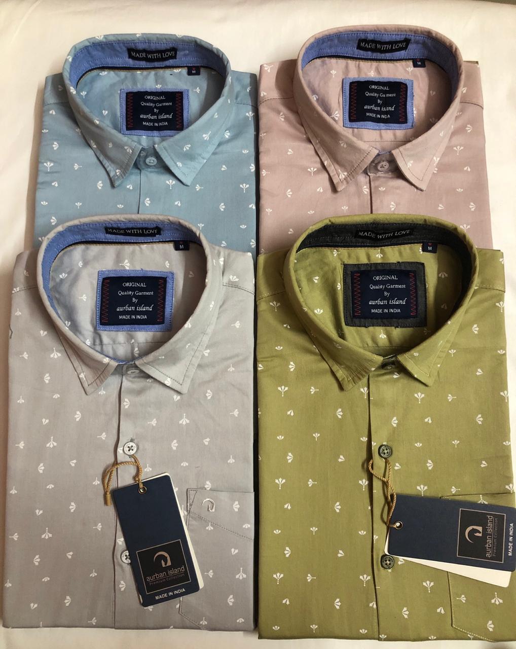 Printed Shirt - Cotton, Sizes M L Xl, Beige | Classic Collar, Full Sleeves, Designer Prints, Suitable For Rainy Season, Male Gender