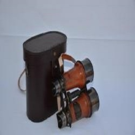 Golden & Brown Vintage Brass Nautical Binocular With Leather Case