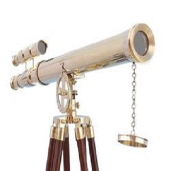 Golden & Brown Vintage Brass Nautical Binocular With Leather Case