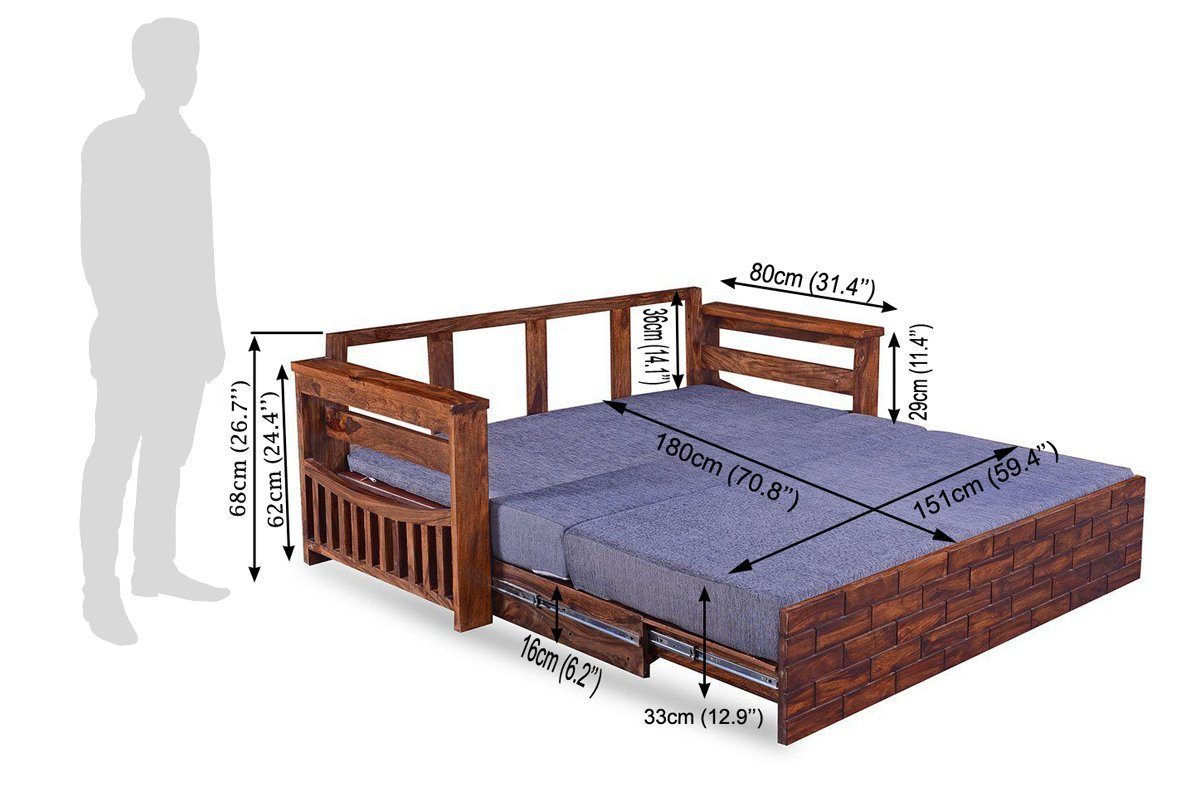 Solid Wood Sofa Cum Bed Majesty No Assembly Required