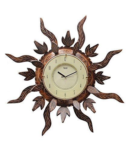 लकड़ी की प्राचीन सूर्य आकार की सुंदर दीवार घड़ी