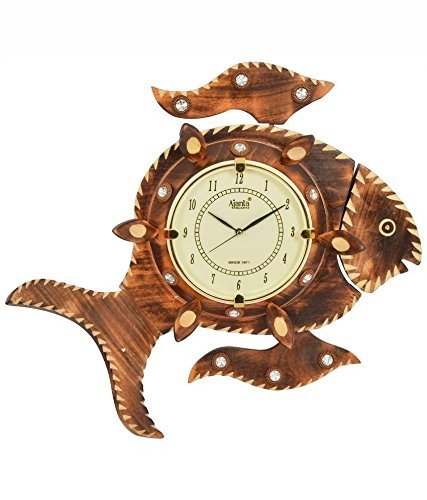 Wood Brown Fish Wooden Clock