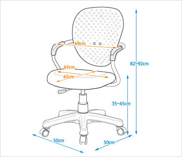 Hole Type Backrest Revolving Chair - Pvc & Gi Fabric, 50x50x85~93 Cm | Ergonomic Design, Good Ventilation, Durable Urethane Wheels