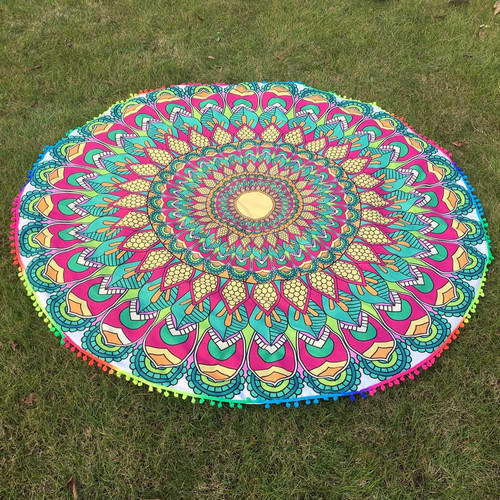 Round Beach Pareo Terry Towel Fabric - 100% Micro Polyester, Custom Widths 60/72/82 Inches, Multi-Color, One Side Terry Texture, Washable