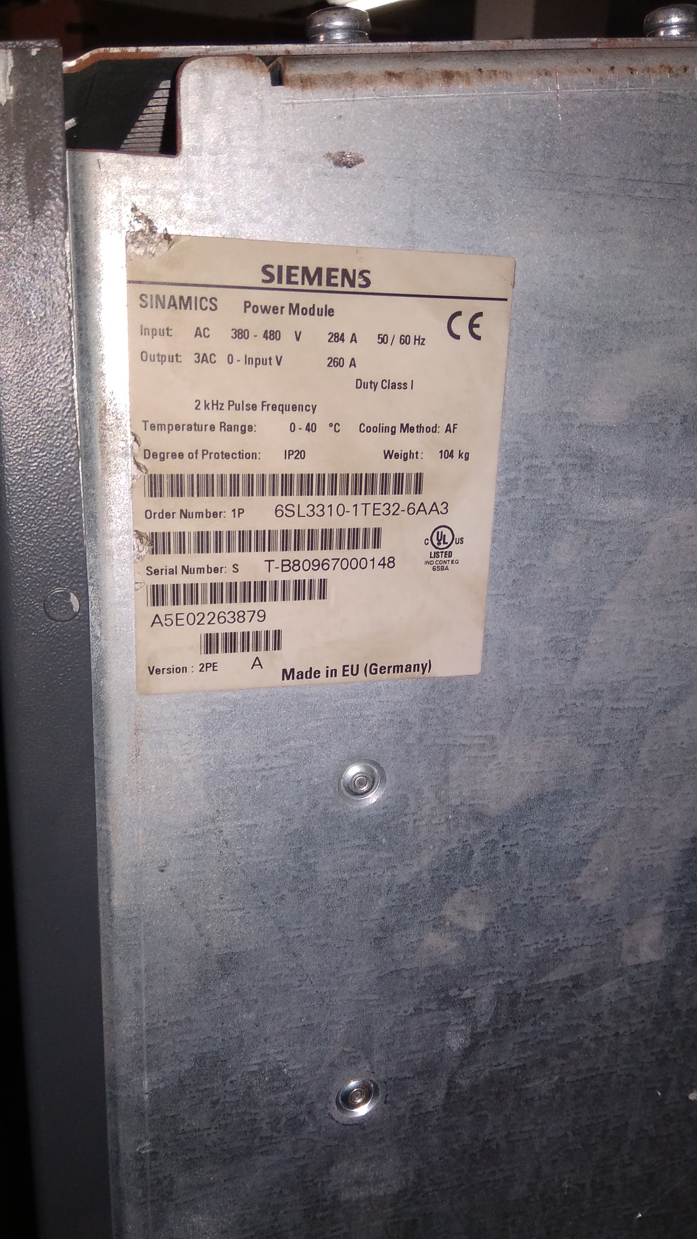 Siemens Power Module 6sl3310-1te32-6aa3