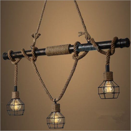 रस्टिक हेम्प रोप पेंडेंट लाइट