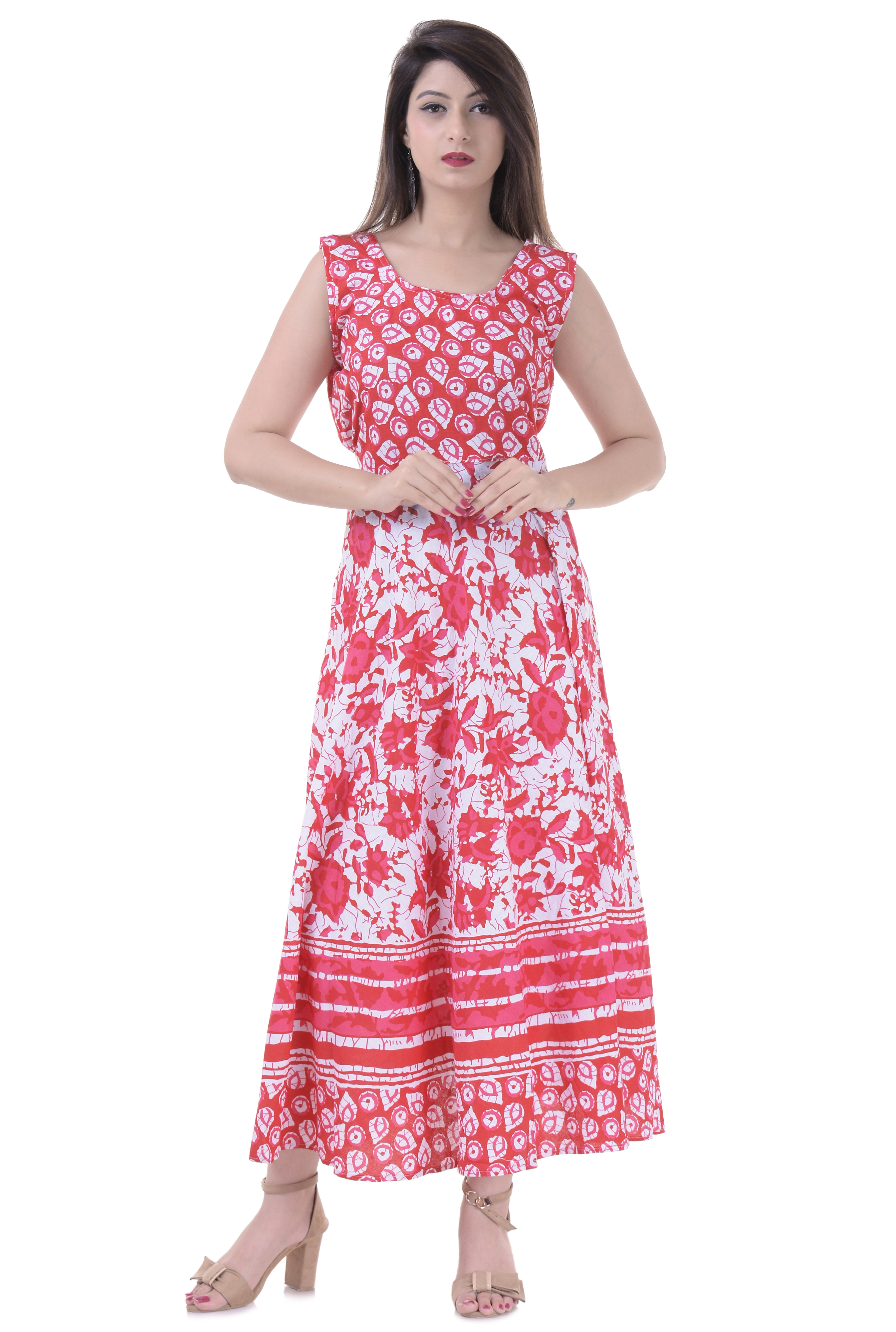 Multi Colour Jaipuri Printed Midi Long Dress