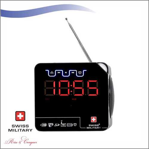 Black Swiss Military Multi Purpose Bluetooth Speaker Radio Cum Digital Clock With Fm  Remote (Bl10)