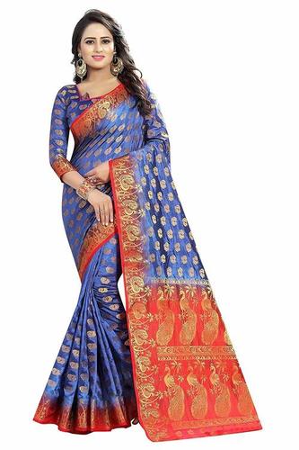 Blue & Orange Silk Saree