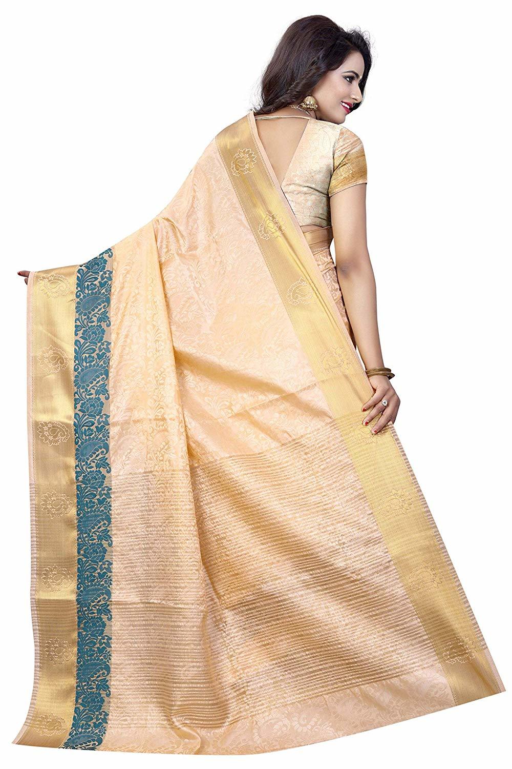 Ladies Casual Plain Saree - Cotton Silk, Chiku Color, Floral Print, Banarsi Style, Hand Embroidery, Skin-friendly And Lightweight