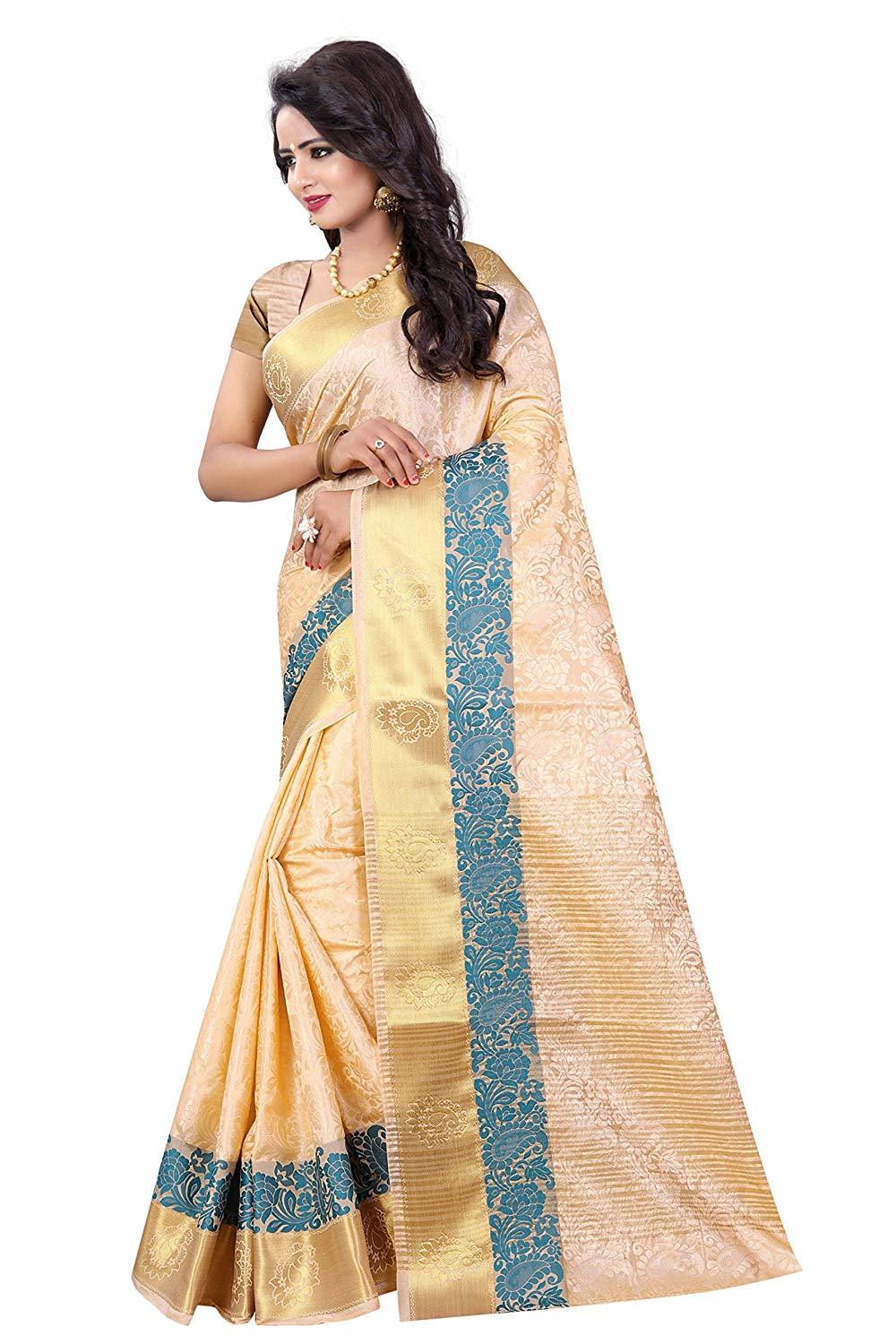 Ladies Casual Plain Saree - Cotton Silk, Chiku Color, Floral Print, Banarsi Style, Hand Embroidery, Skin-friendly And Lightweight