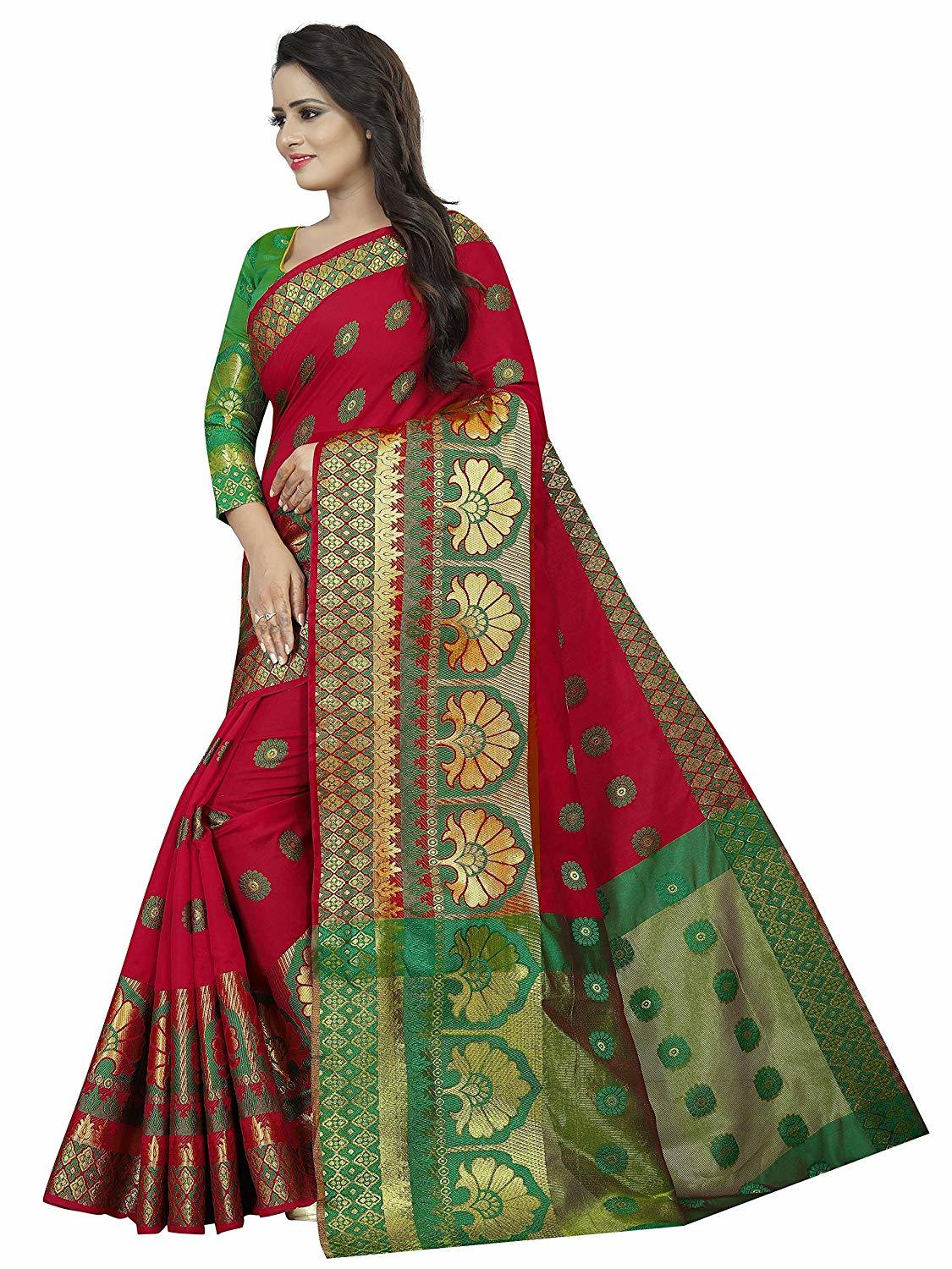Ladies Casual Plain Saree - Cotton Silk Fabric, Red Color | Hand Embroidery, Light Weight, Durable Design