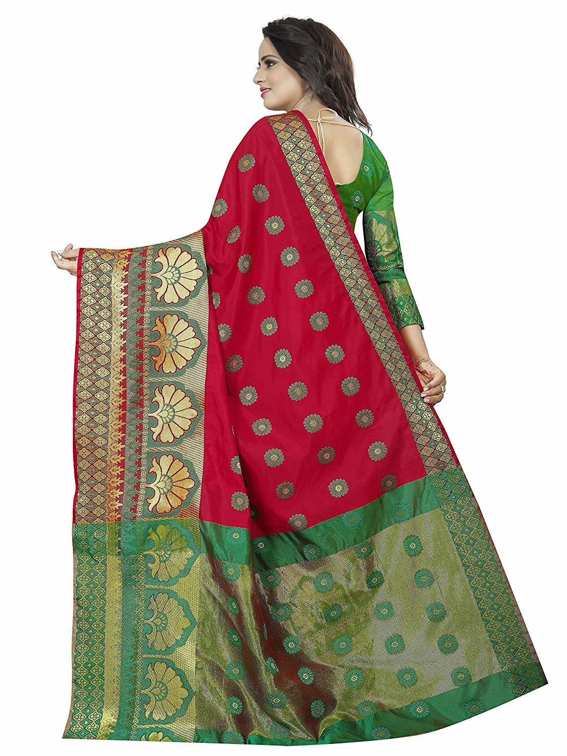 Ladies Casual Plain Saree - Cotton Silk Fabric, Red Color | Hand Embroidery, Light Weight, Durable Design