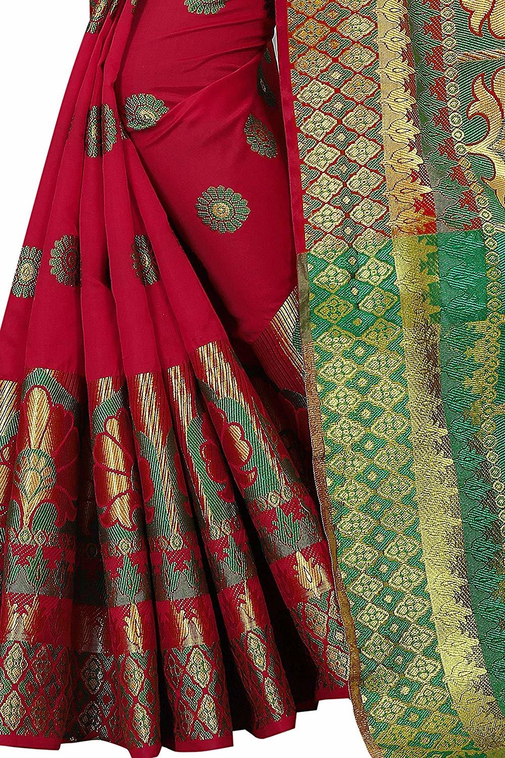 Ladies Casual Plain Saree - Cotton Silk Fabric, Red Color | Hand Embroidery, Light Weight, Durable Design
