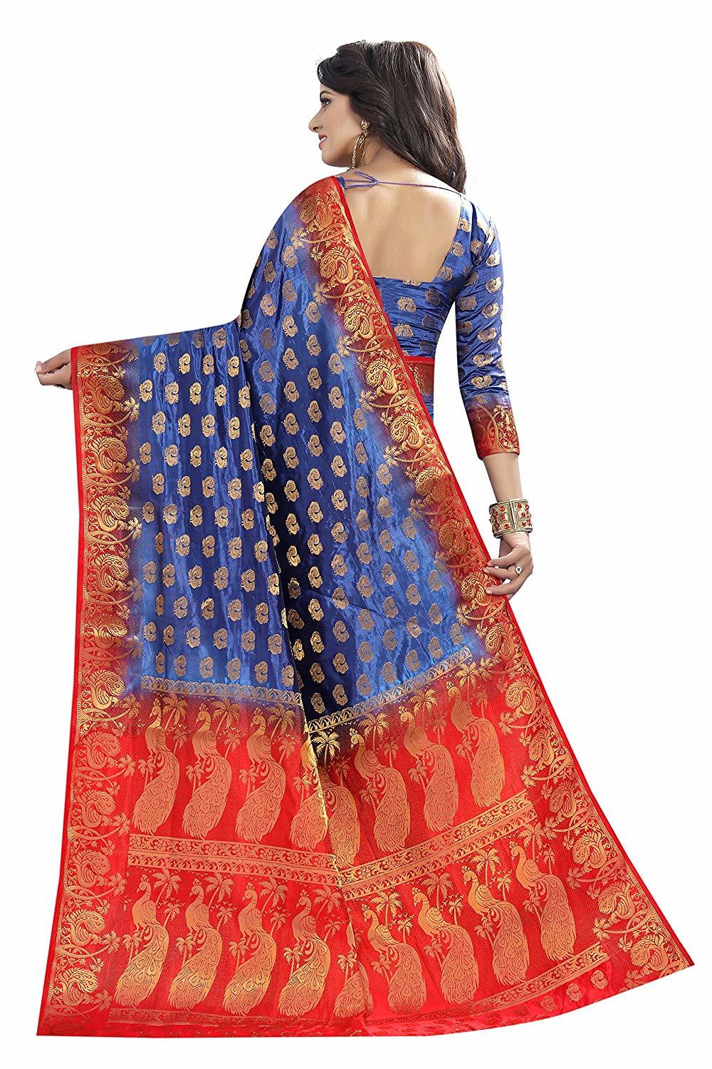 Ladies Casual Plain Saree - Cotton Silk, Blue Color With Hand Print And Banarsi Style, Featuring Hand Embroidery