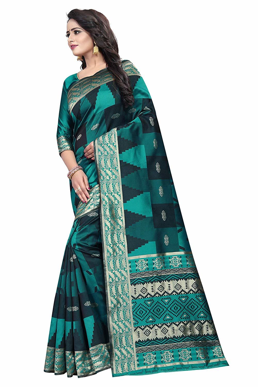 Ladies Casual Plain Saree - Cotton Silk Fabric, Rama Color, Hand Print Pattern, Banarsi Style, Hand Embroidery Work