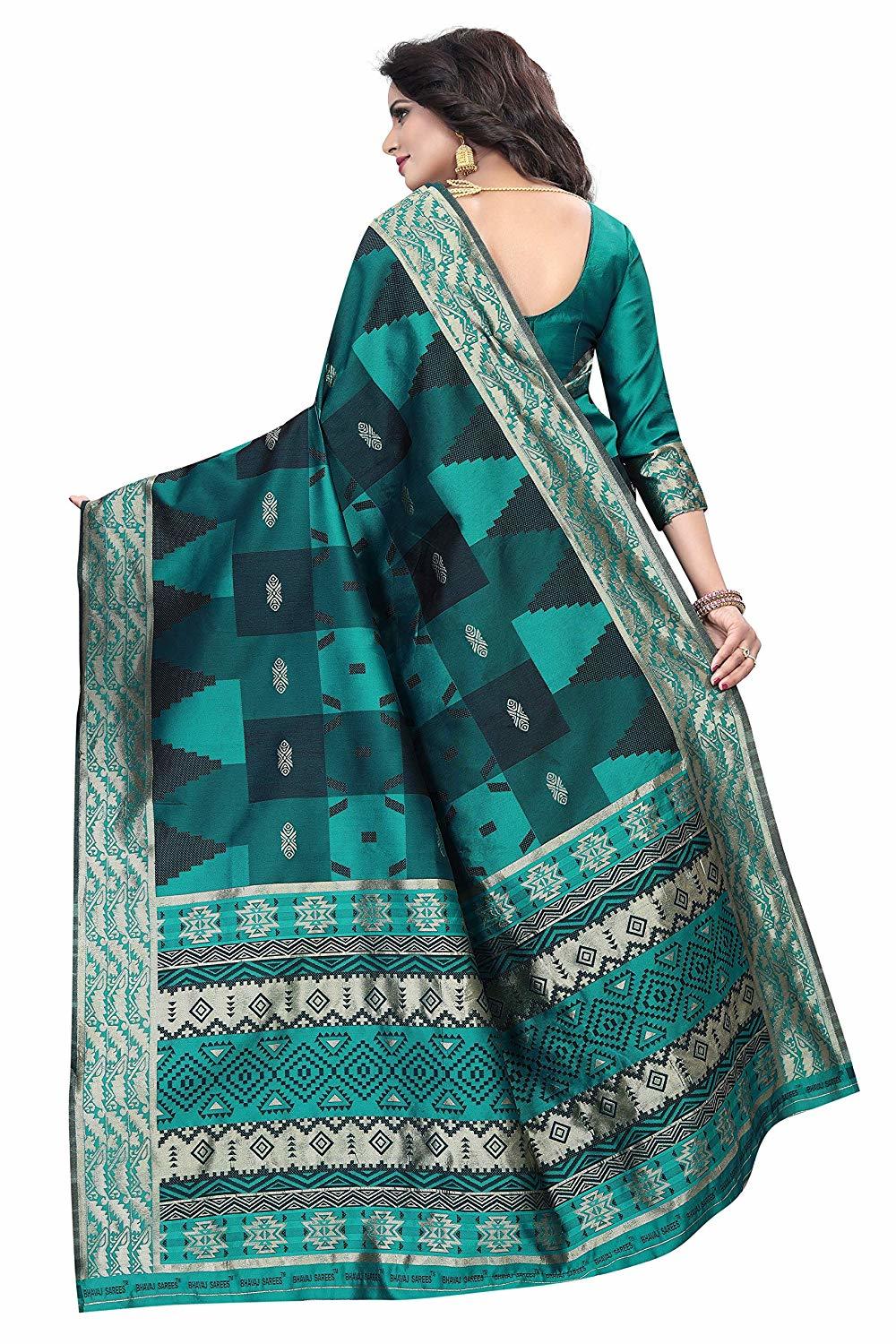 Ladies Casual Plain Saree - Cotton Silk Fabric, Rama Color, Hand Print Pattern, Banarsi Style, Hand Embroidery Work
