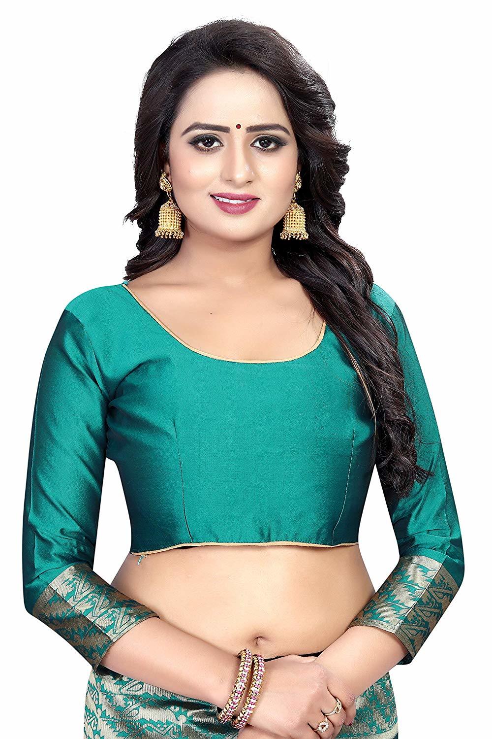 Ladies Casual Plain Saree - Cotton Silk Fabric, Rama Color, Hand Print Pattern, Banarsi Style, Hand Embroidery Work