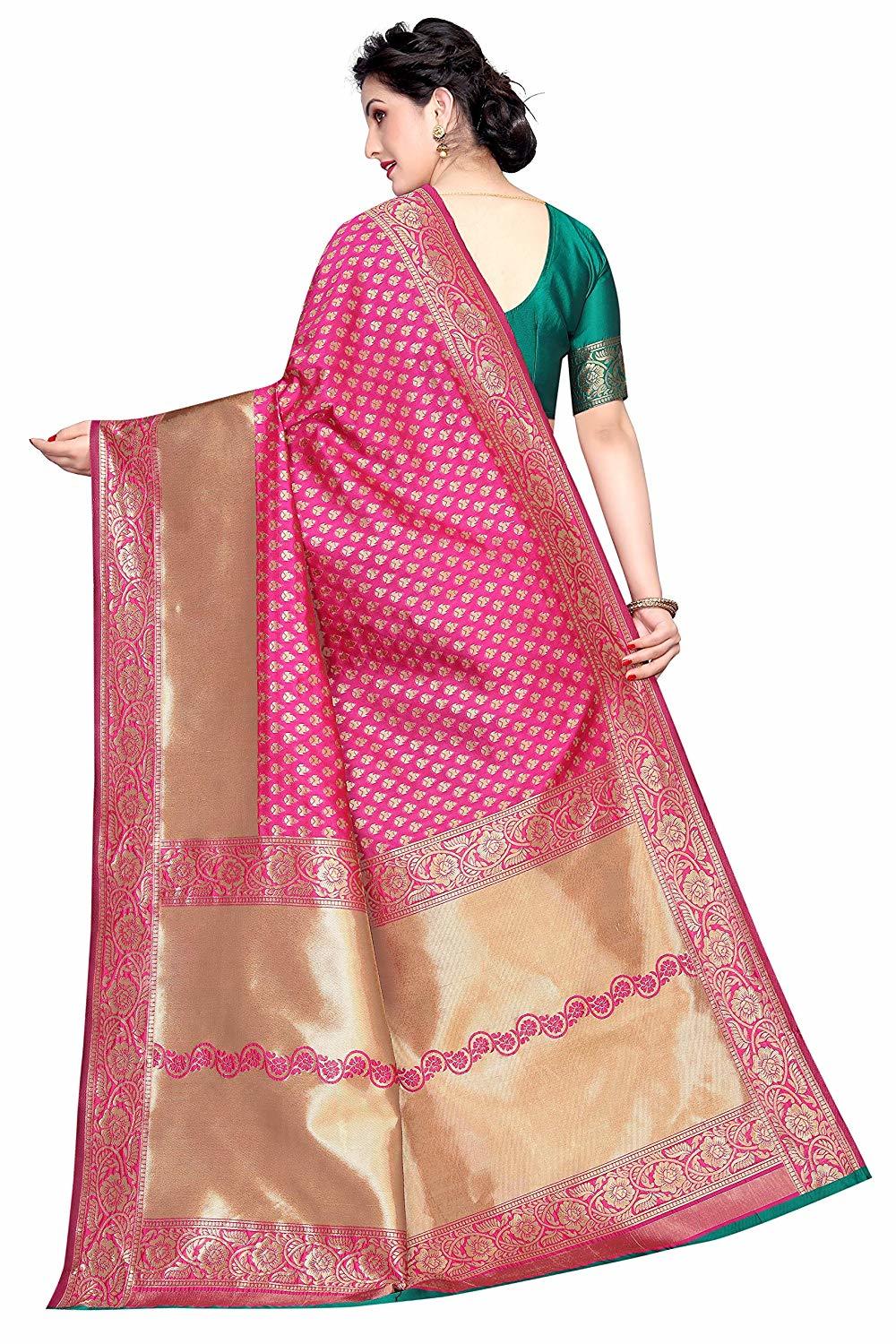 Ladies Casual Plain Saree - Cotton Silk Fabric, Rama Pink Color, Hand Embroidery Floral Print, Bollywood Style