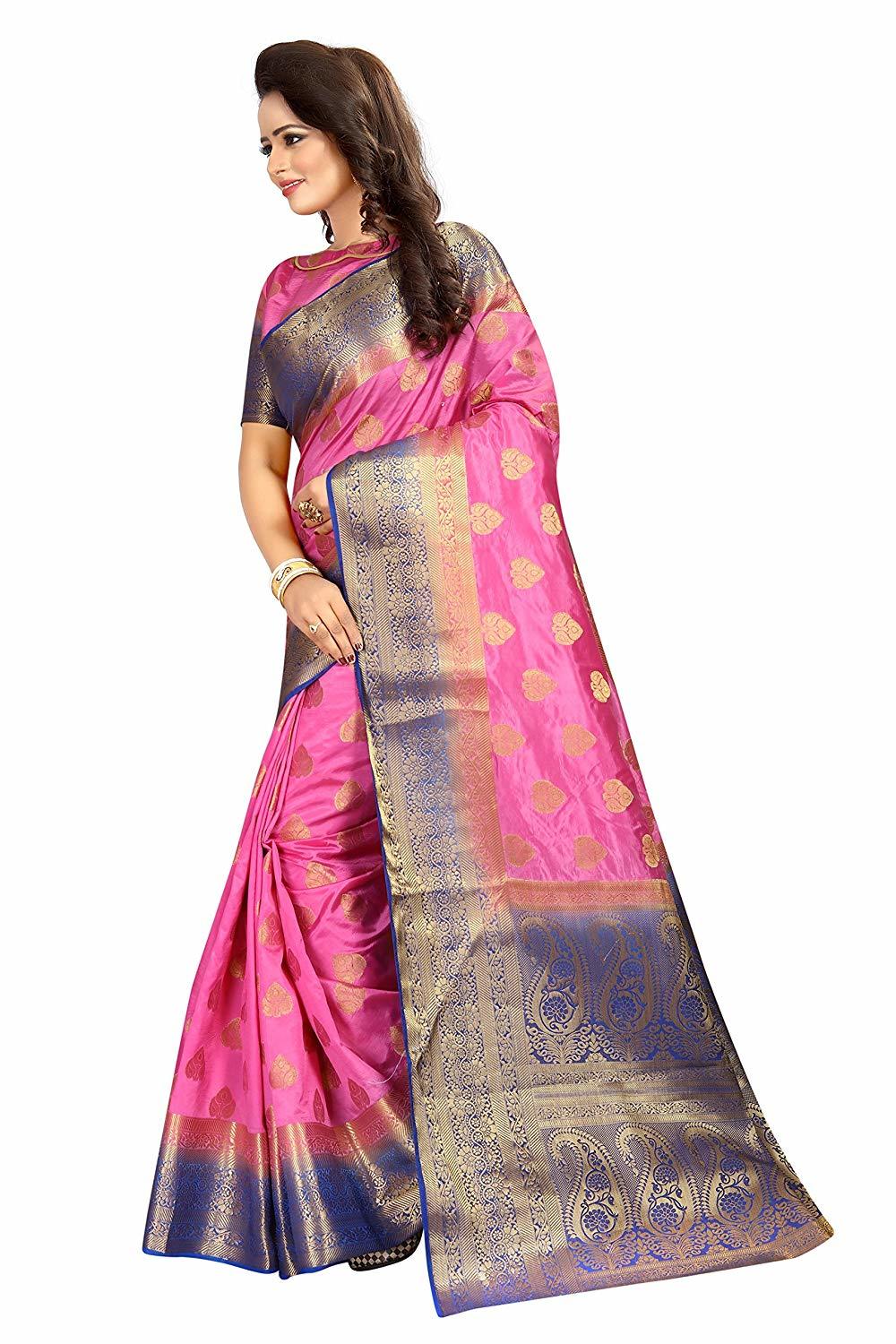 Ladies Casual Plain Saree - Cotton Silk Fabric, Pink Color | Hand Embroidery, Lightweight, Skin-friendly, Durable, Banarsi Style