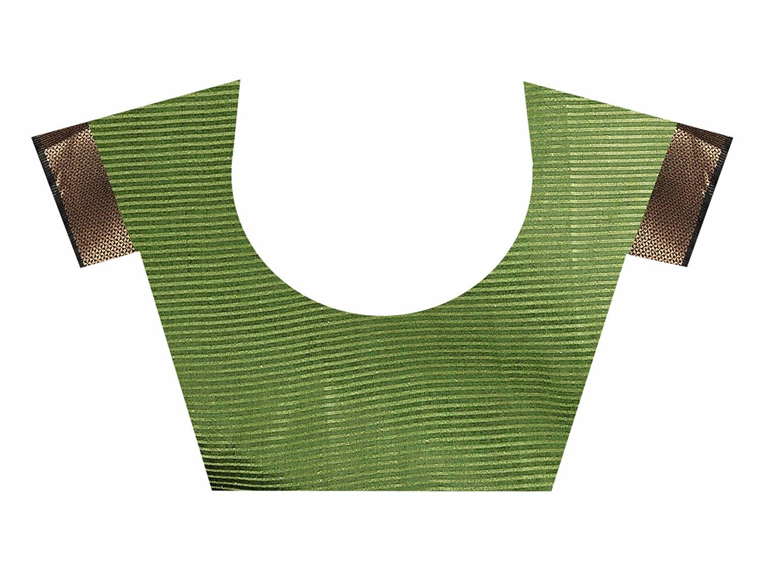 Ladies Casual Plain Saree - Cotton Silk, Green Color, Banarsi Style With Hand Embroidery