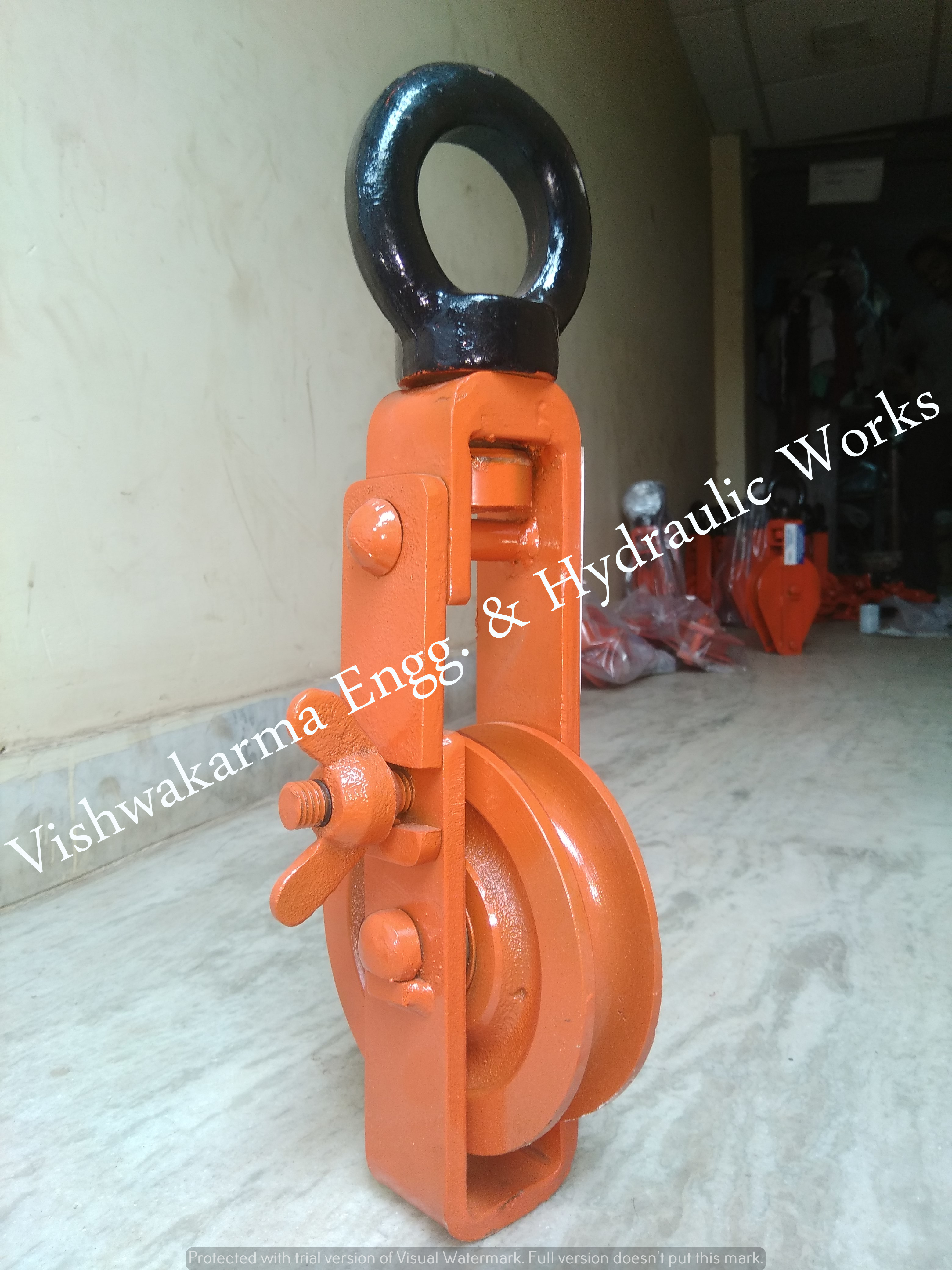 Single Rope Pulley - Alloy Steel, Yellow/orange Color, Ball Bearing Mechanism | S/eye Hook, Designed For Tower Erection And Stringing, 15 Weight