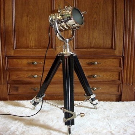 Chrome & Black Reproduction Camera Projector Tripod Stand Floor Lamp