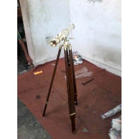 Aluminum & Wood Antique Nautical Wooden Tripod Floor Lamp - Used With Shade Ho