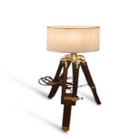 White Royal Nautical Mini Teak Wooden Tripod Floor Lamp