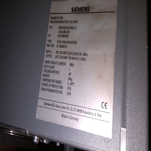 Siemens Ac Drive Sinamics G180 6se01001ac278aa7-z