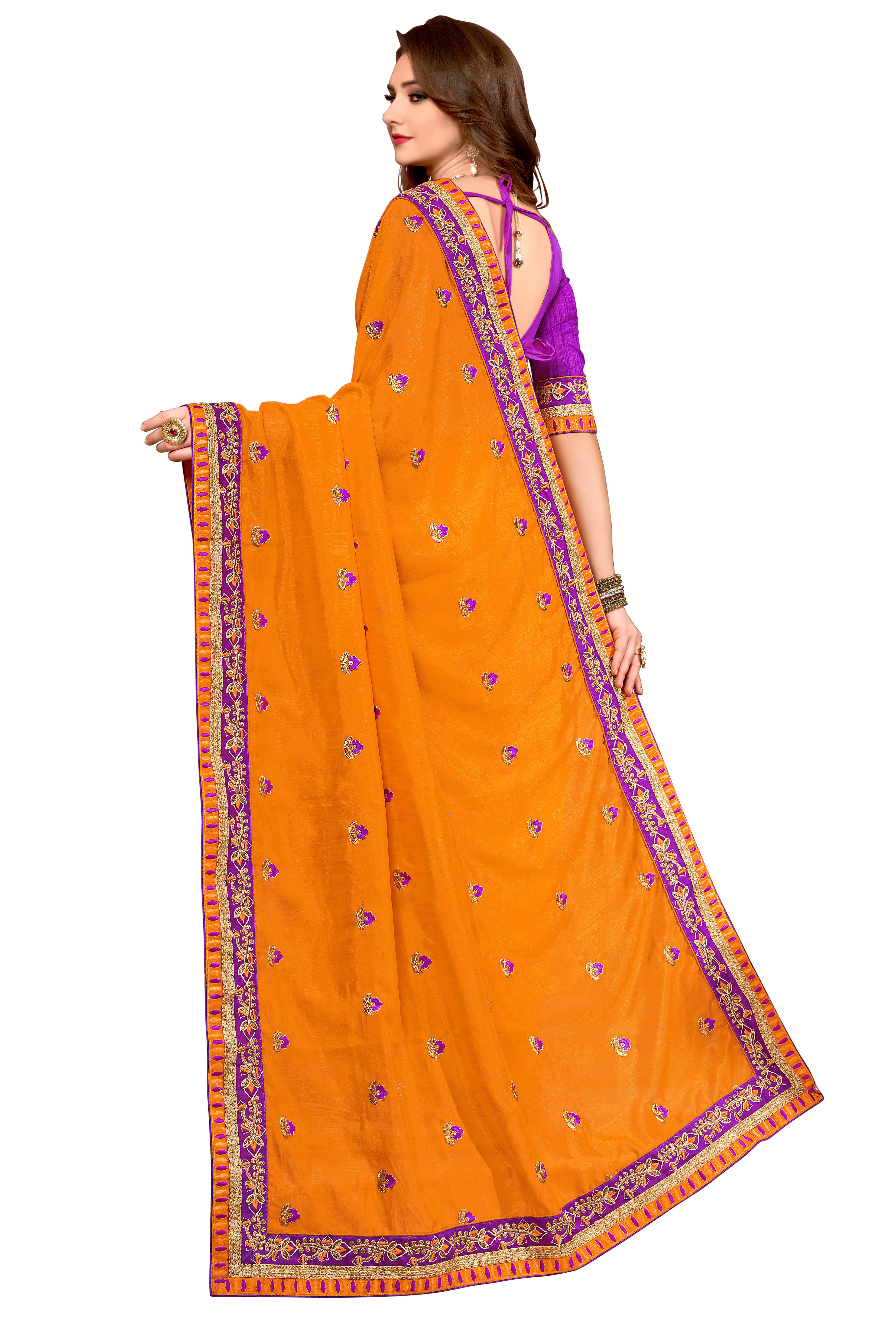 Silk Saree - Art Silk, Printed Design, Yellow Color | Hand Embroidery, Bollywood Style, Unstitched Blouse, Jacquard Lace, Multi-color Borders
