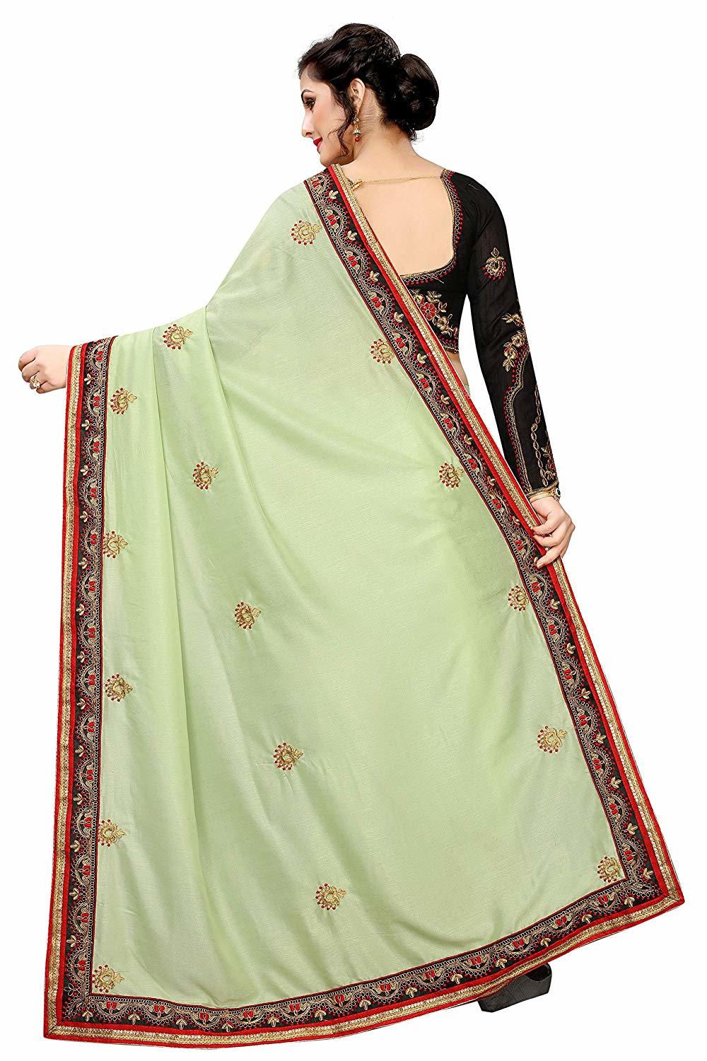 Silk Saree - Cotton Silk With Hand Embroidery, Bollywood Style, Festive Green With Jacquard Lace And Unstitched Blouse