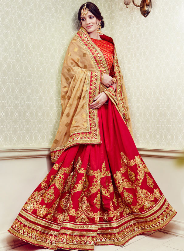 Silk Saree - Tassar Silk, Cotton Silk, Red Color | Hand Embroidery, Jacquard Lace Border, Unstitched Blouse, Perfect For Festive Occasions, Glamorous Party Wear