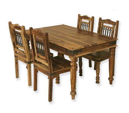 Solid Wood Dining Table Set - 63x35x30 Inches | Antique Craftsmanship, Custom Color Finish, European & Indian Style