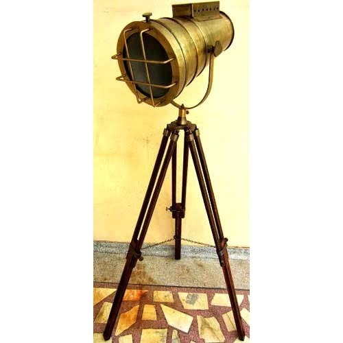 Tripod With Light - Aluminum & Wood, Chrome & Black Finish | Nautical Theme, Handmade, Home & Office Decorative Corner Lamp